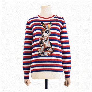 Pulover 100% bumbac Stripe Jacquard Rabbit Patch Knitwear Femei