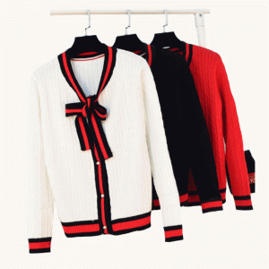 Vânzare cu ridicata în dungi Cardigan cu margine cu pulover de fluture pentru femei de toamnă de iarnă