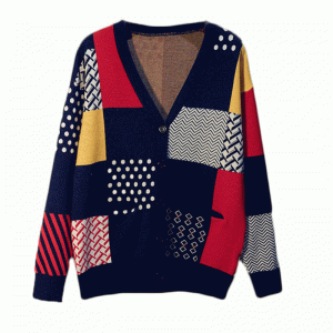 Pulover tricotat în plus de culoare contrast Jacquard de iarnă pentru toamnă