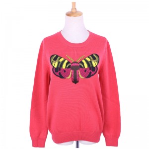 Pulover cusut personalizat cu tricot de pulover din lână cu fluture pentru femei