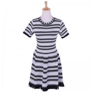 Rochie de pulover pentru femei, de vară, alb negru, cu design geometric